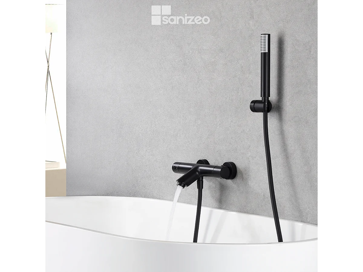 Ensemble Bain/Douche Thermostatique Anti-Calcaire Noir Mat MONZA BTM039-4NG