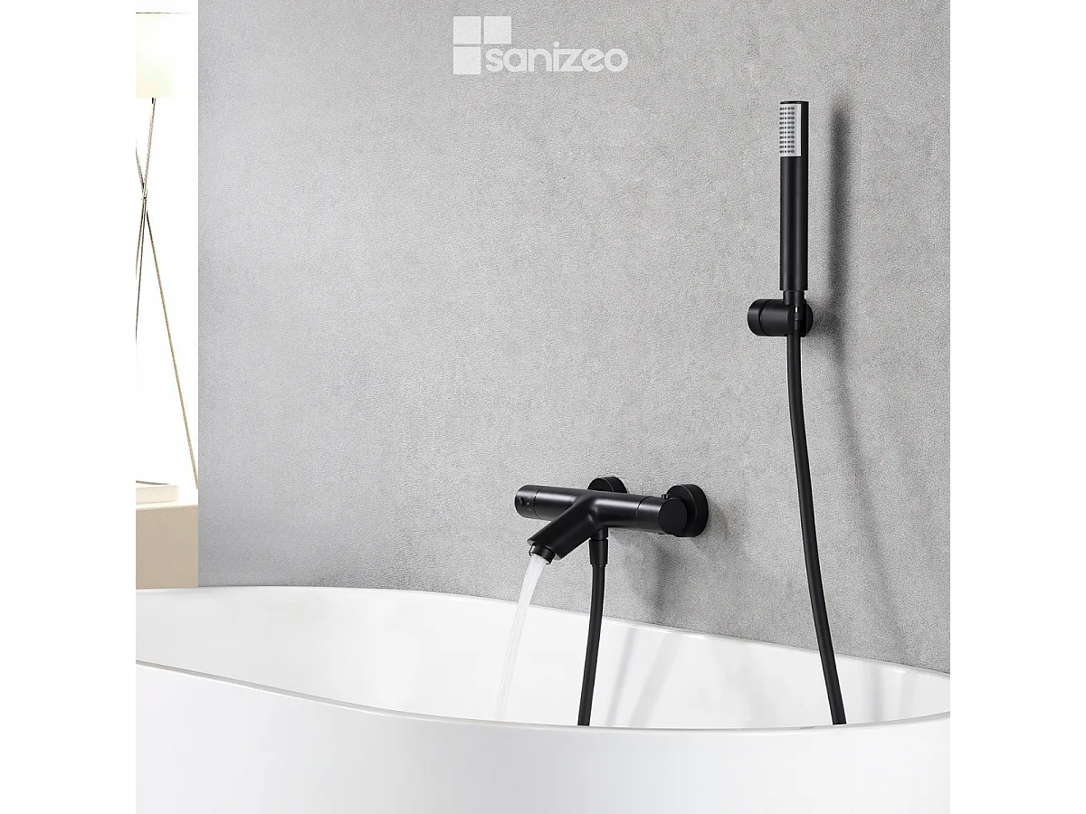 Ensemble Bain/Douche Thermostatique Anti-Calcaire Noir Mat MONZA BTM039-4NG