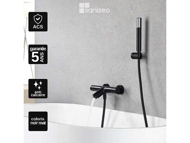 Ensemble Bain/Douche Thermostatique Anti-Calcaire Noir Mat MONZA BTM039-4NG