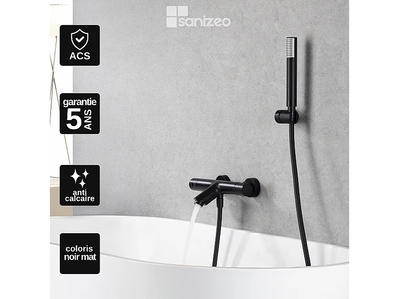 Ensemble Bain/Douche Thermostatique Anti-Calcaire Noir Mat MONZA BTM039-4NG