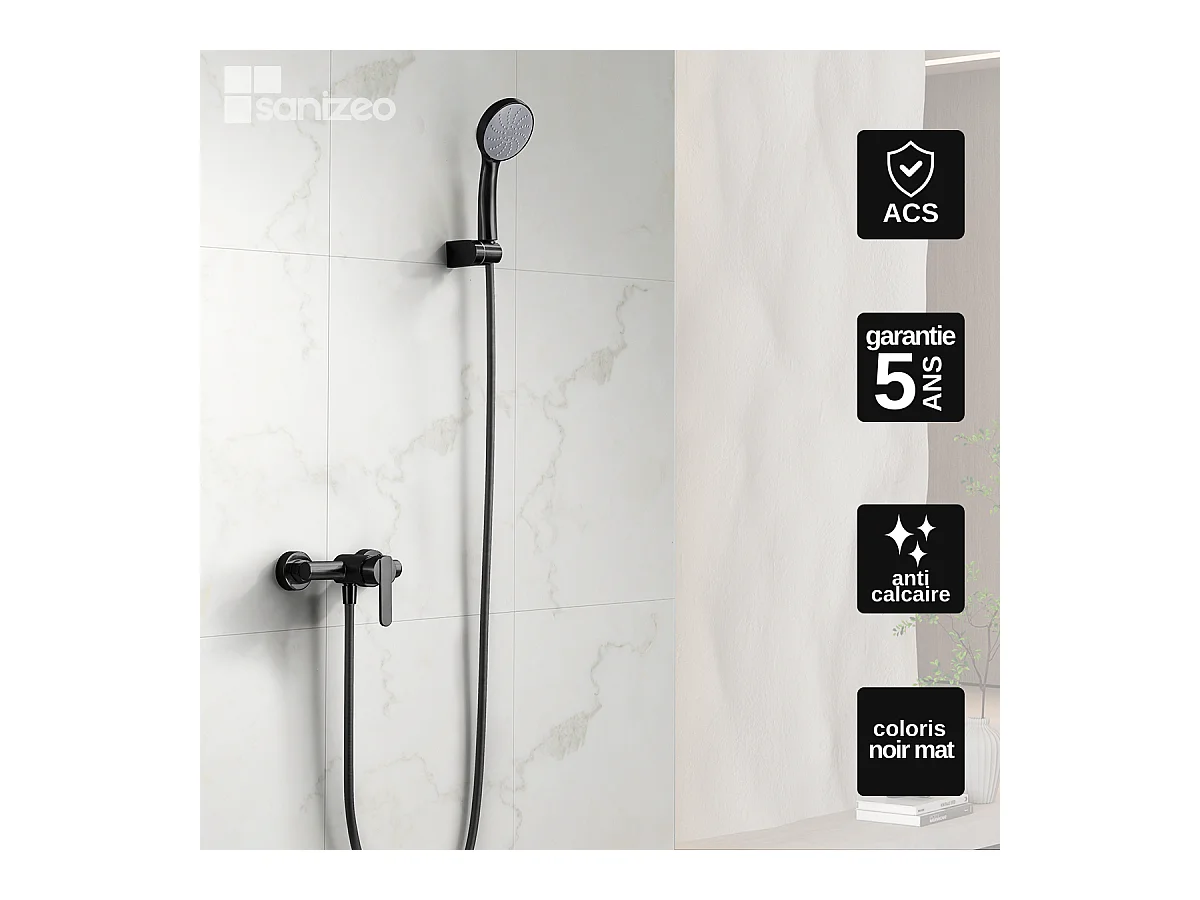 Ensemble Bain/Douche Anti-Calcaire Noir Mat ROMA BDR001-4NG