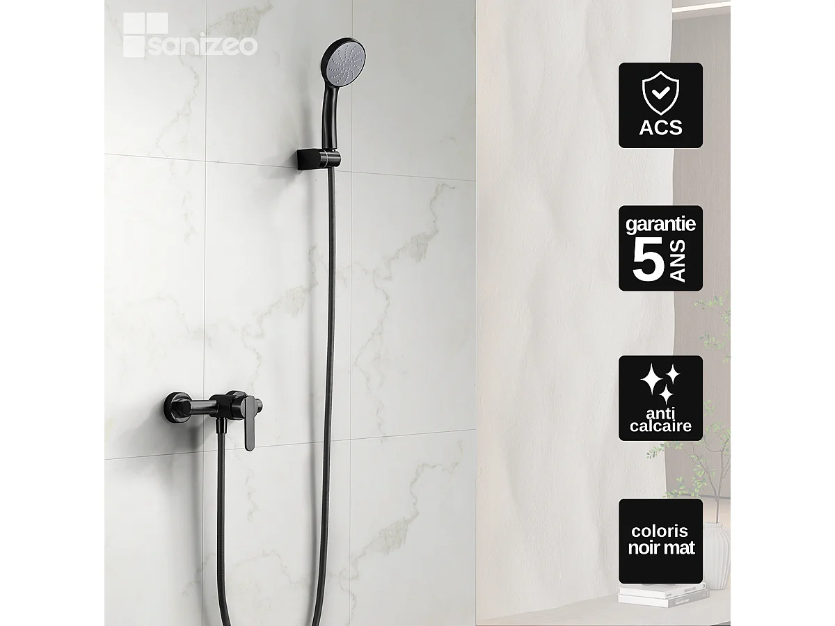 Ensemble Bain/Douche Anti-Calcaire Noir Mat ROMA BDR001-4NG