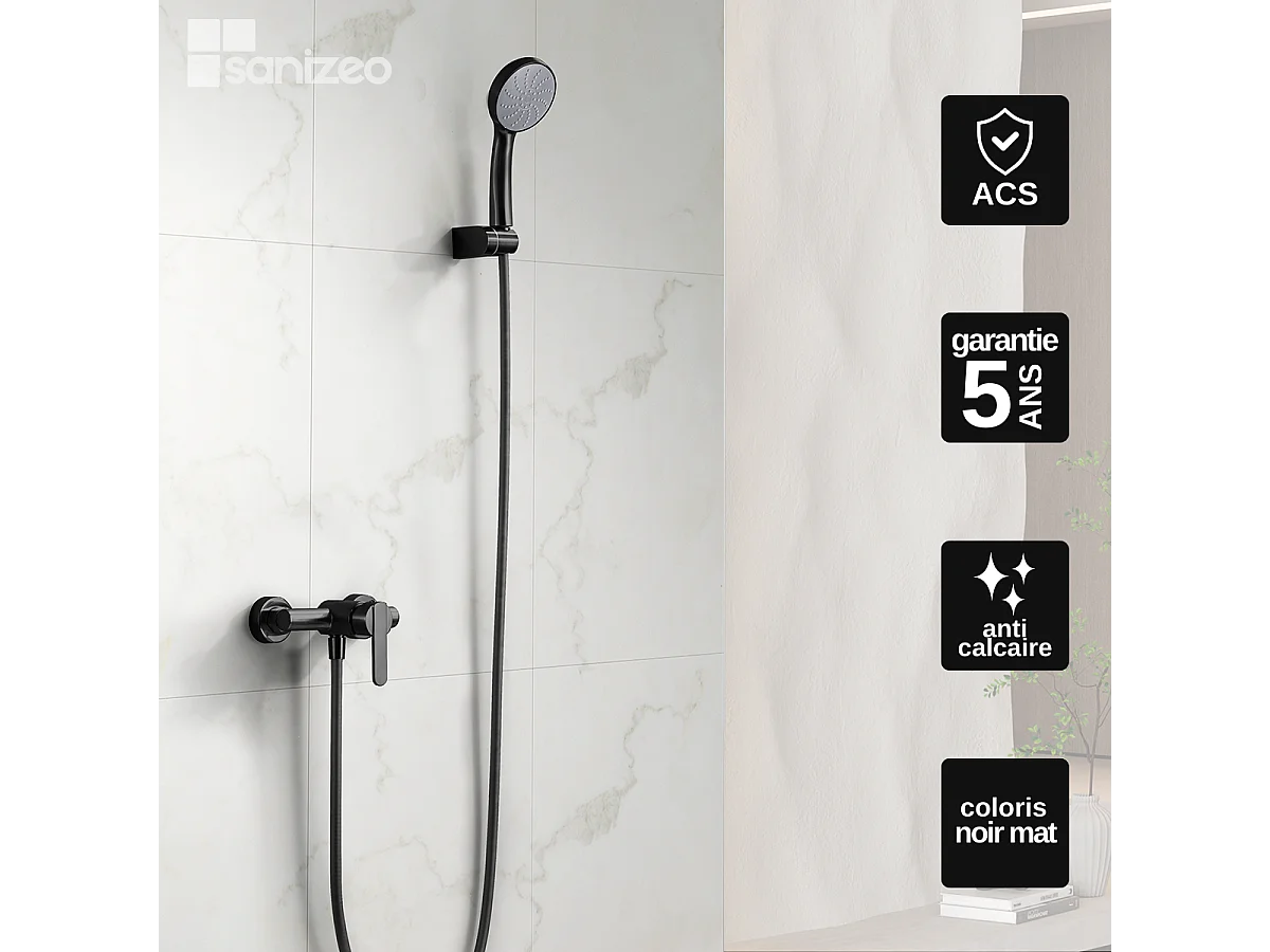 Ensemble Bain/Douche Anti-Calcaire Noir Mat ROMA BDR001-4NG