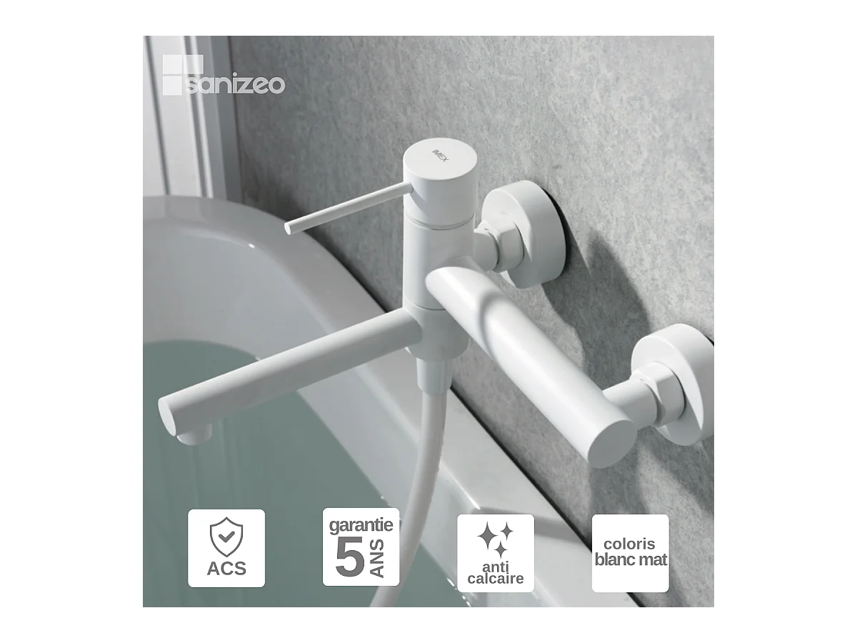 Ensemble Bain/Douche Anti-Calcaire Blanc Mat MILOS STICK BDYS045-4BL