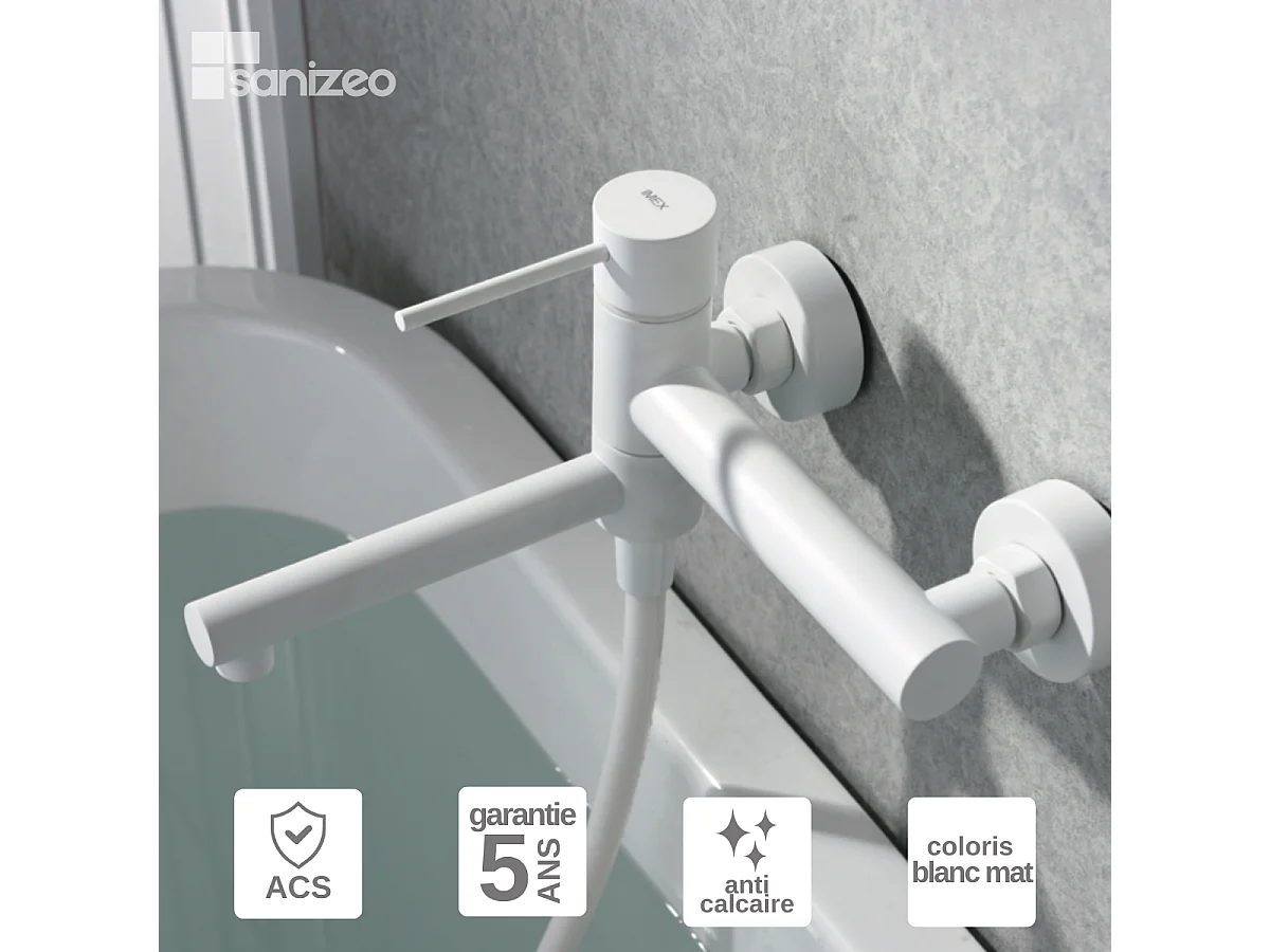 Ensemble Bain/Douche Anti-Calcaire Blanc Mat MILOS STICK BDYS045-4BL