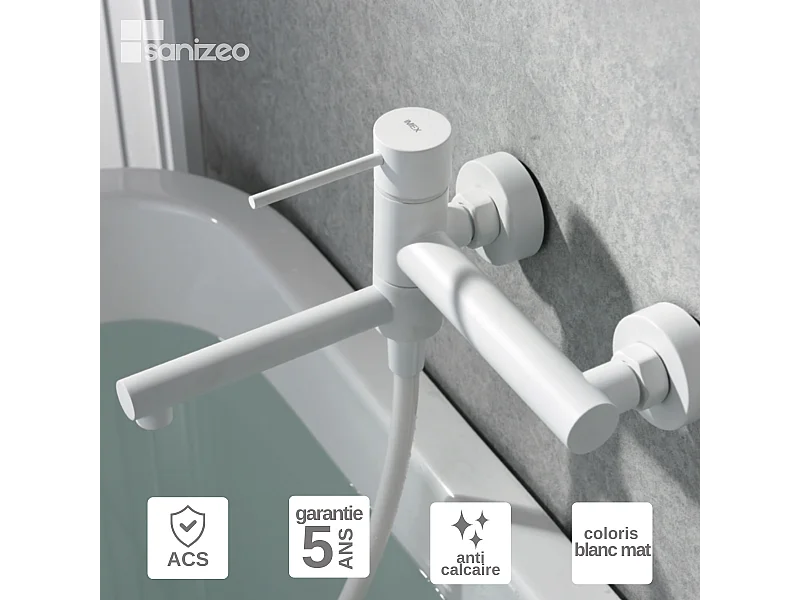 Ensemble Bain/Douche Anti-Calcaire Blanc Mat MILOS STICK BDYS045-4BL