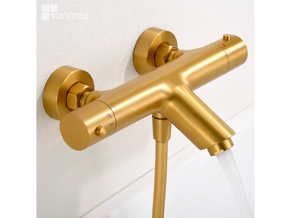 Ensemble Bain/Douche Thermostatique Anti-Calcaire Or Brossé MONZA BTM039-4OC