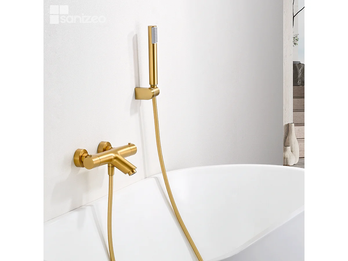 Ensemble Bain/Douche Thermostatique Anti-Calcaire Or Brossé MONZA BTM039-4OC