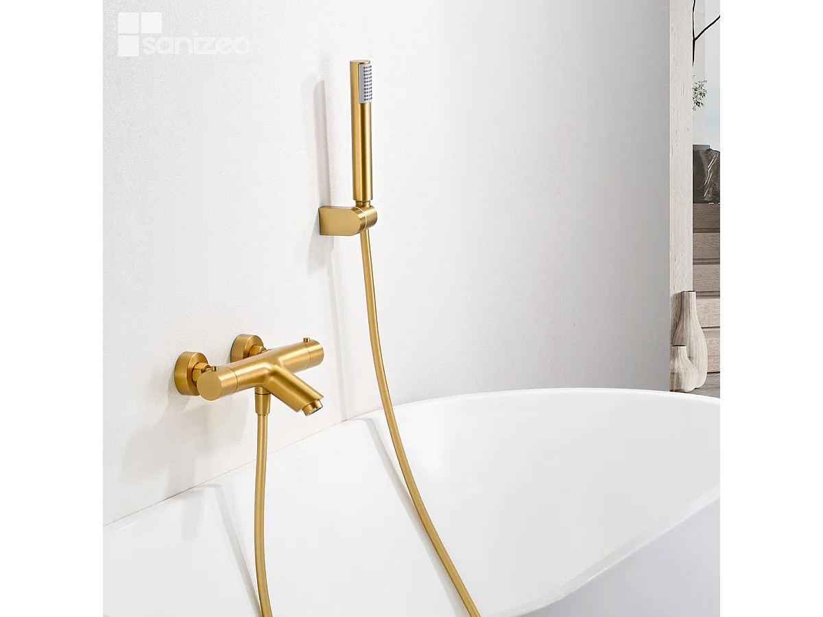 Ensemble Bain/Douche Thermostatique Anti-Calcaire Or Brossé MONZA BTM039-4OC