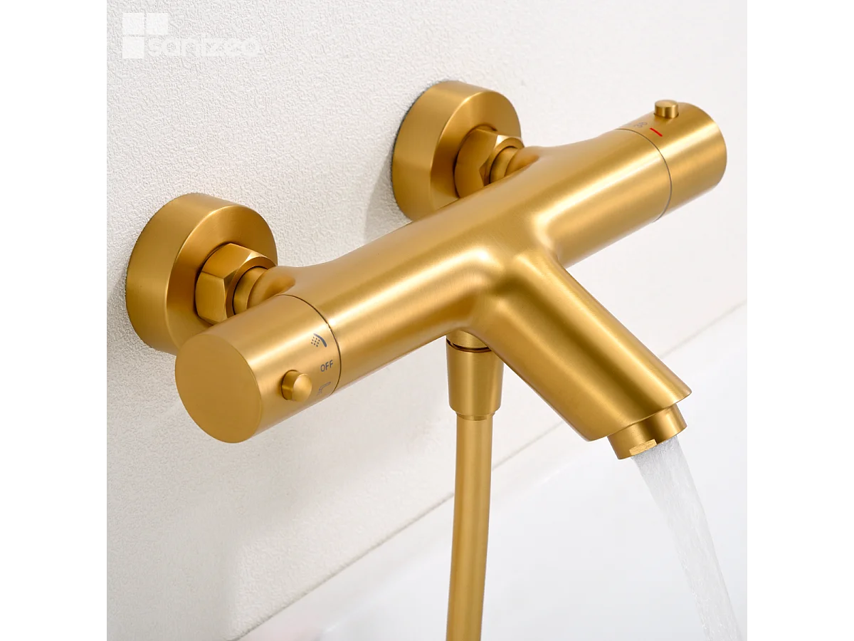 Ensemble Bain/Douche Thermostatique Anti-Calcaire Or Brossé MONZA BTM039-4OC