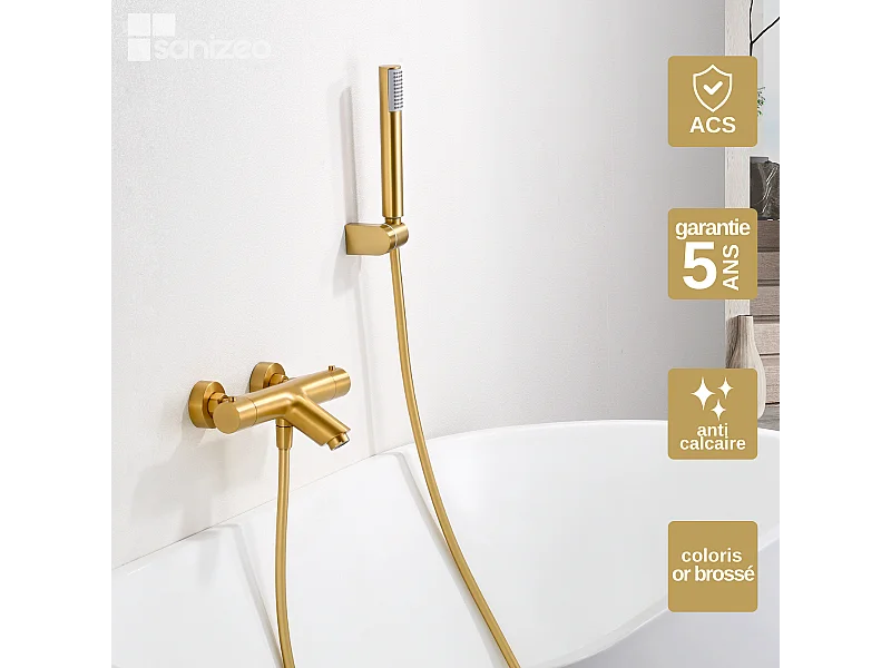 Ensemble Bain/Douche Thermostatique Anti-Calcaire Or Brossé MONZA BTM039-4OC
