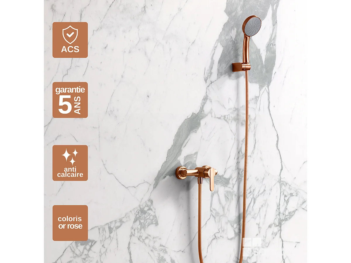 Ensemble Bain/Douche Anti-Calcaire Or Rose Cuivré ROMA BDR001-4ORC