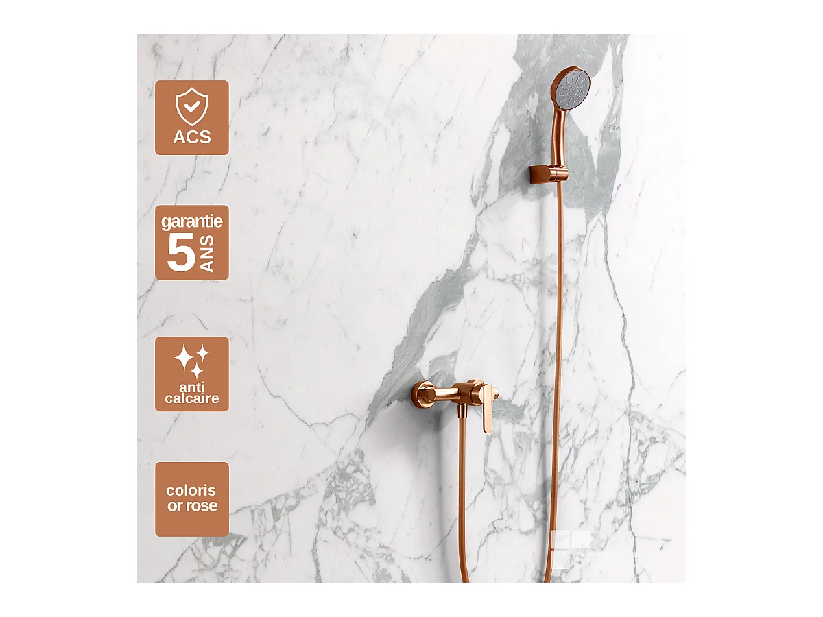 Ensemble Bain/Douche Anti-Calcaire Or Rose Cuivré ROMA BDR001-4ORC