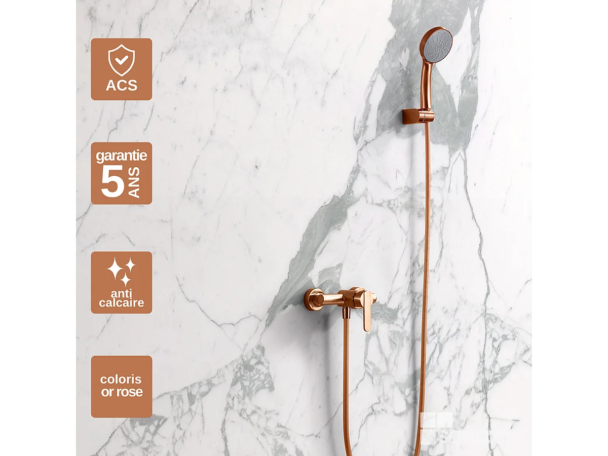 Ensemble Bain/Douche Anti-Calcaire Or Rose Cuivré ROMA BDR001-4ORC