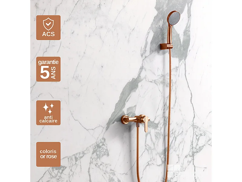 Ensemble Bain/Douche Anti-Calcaire Or Rose Cuivré ROMA BDR001-4ORC