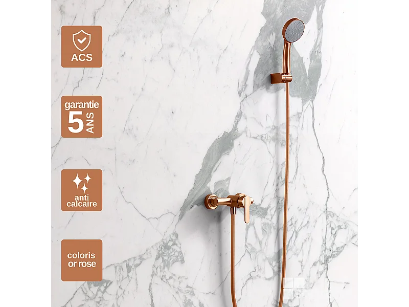 Ensemble Bain/Douche Anti-Calcaire Or Rose Cuivré ROMA BDR001-4ORC