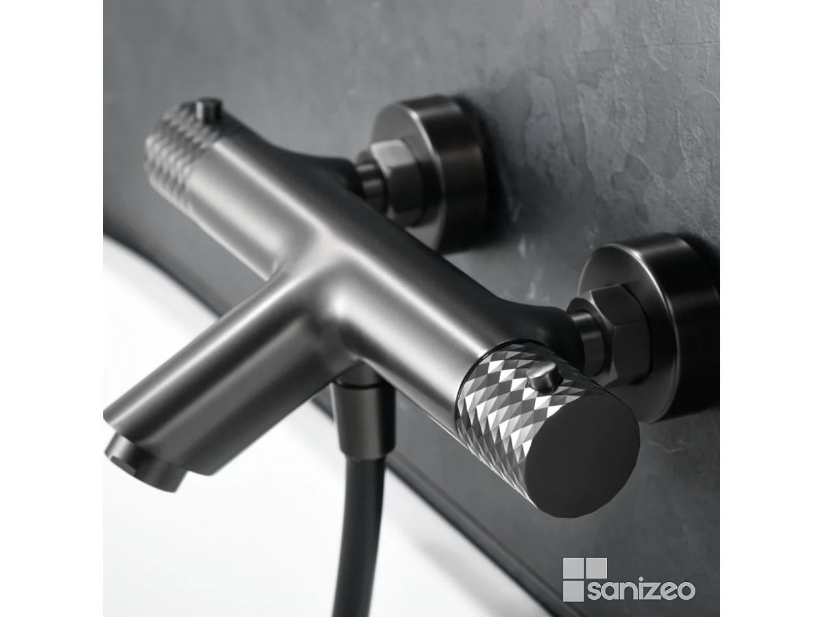 Ensemble Bain/Douche Thermostatique Anti-Calcaire Black Gun Métal GENOVA BDG053-4BGM