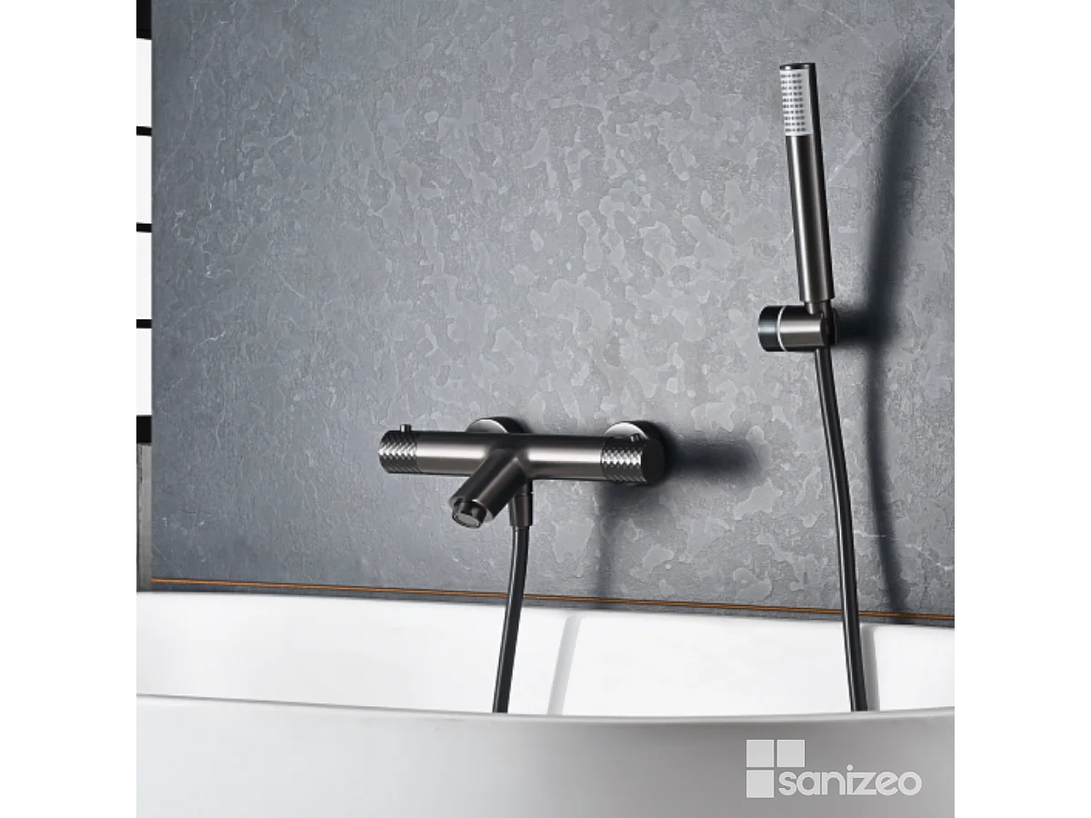 Ensemble Bain/Douche Thermostatique Anti-Calcaire Black Gun Métal GENOVA BDG053-4BGM