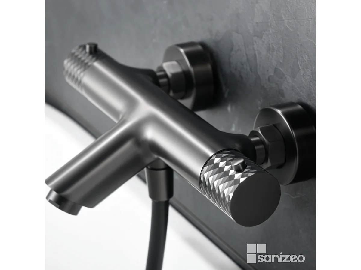 Ensemble Bain/Douche Thermostatique Anti-Calcaire Black Gun Métal GENOVA BDG053-4BGM