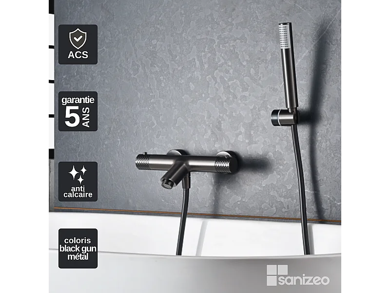Ensemble Bain/Douche Thermostatique Anti-Calcaire Black Gun Métal GENOVA BDG053-4BGM