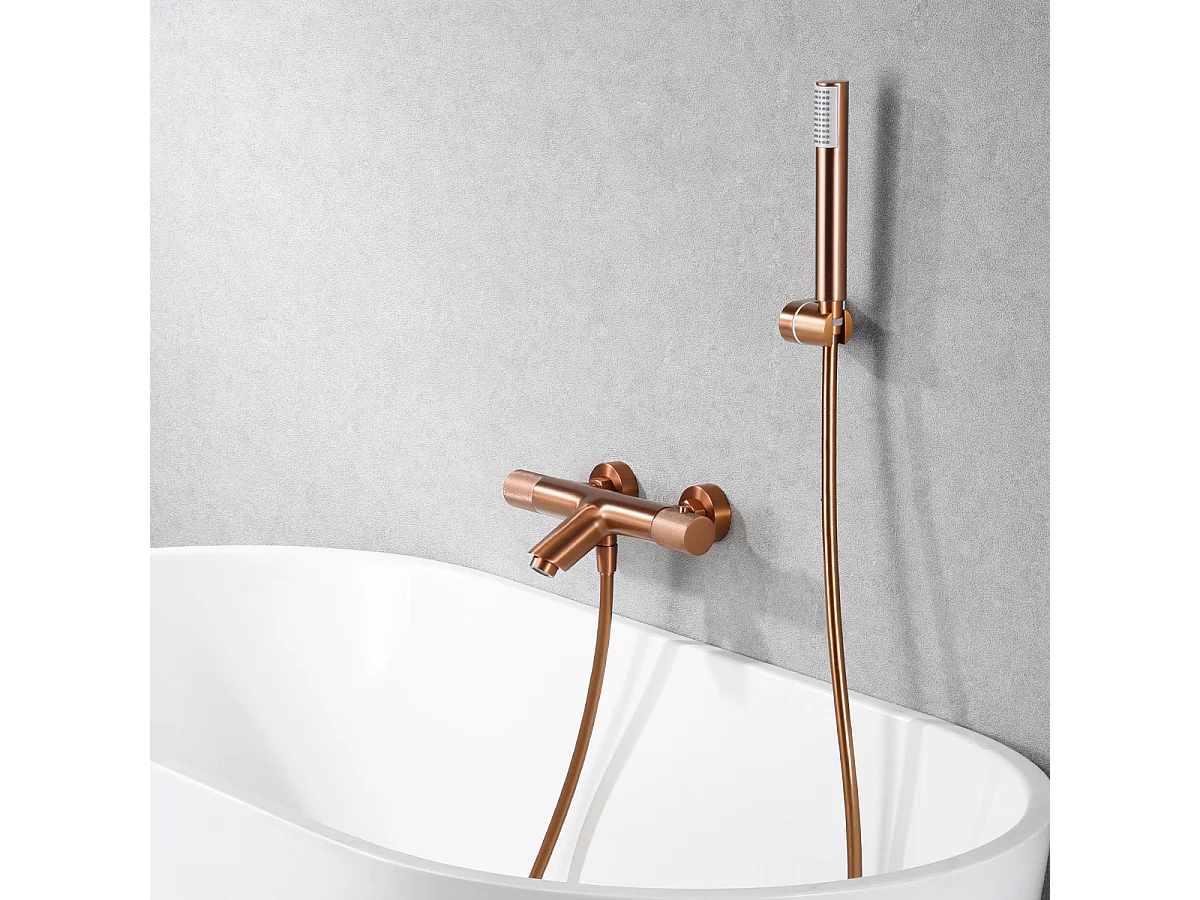 Ensemble Bain/Douche Anti-Calcaire Thermostatique Or Rose Cuivré LINE BTD038-4ORC