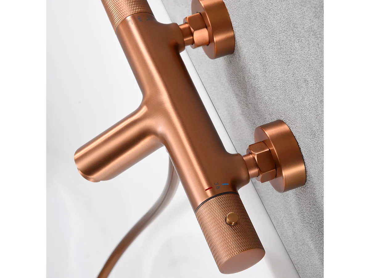 Ensemble Bain/Douche Anti-Calcaire Thermostatique Or Rose Cuivré LINE BTD038-4ORC