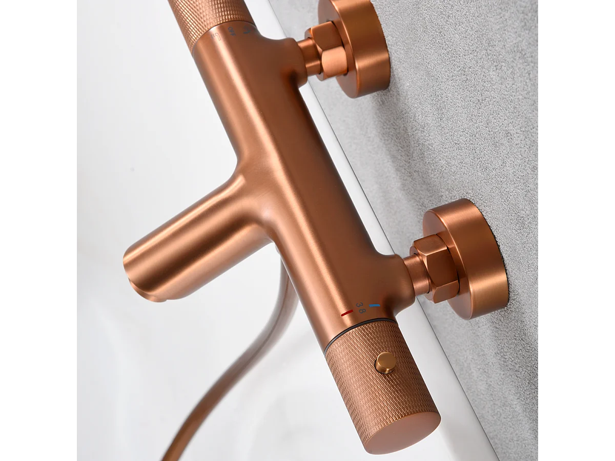 Ensemble Bain/Douche Anti-Calcaire Thermostatique Or Rose Cuivré LINE BTD038-4ORC