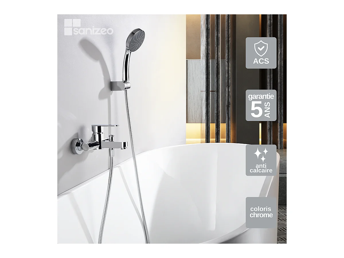 Ensemble Bain/Douche Anti-Calcaire Chrome ROMA BDR001-4
