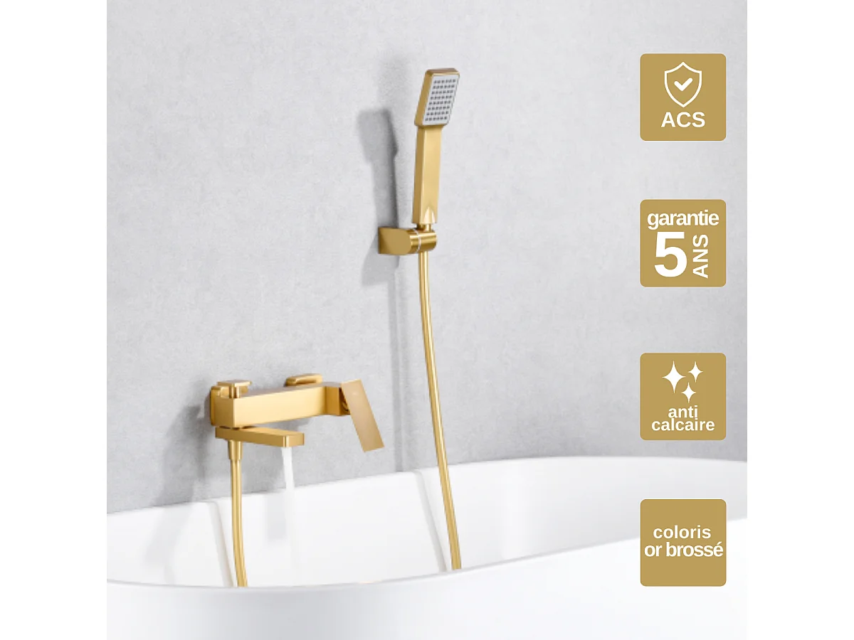 Ensemble Bain/Douche Anti-Calcaire Or Brossé PISA BDP048-4OC
