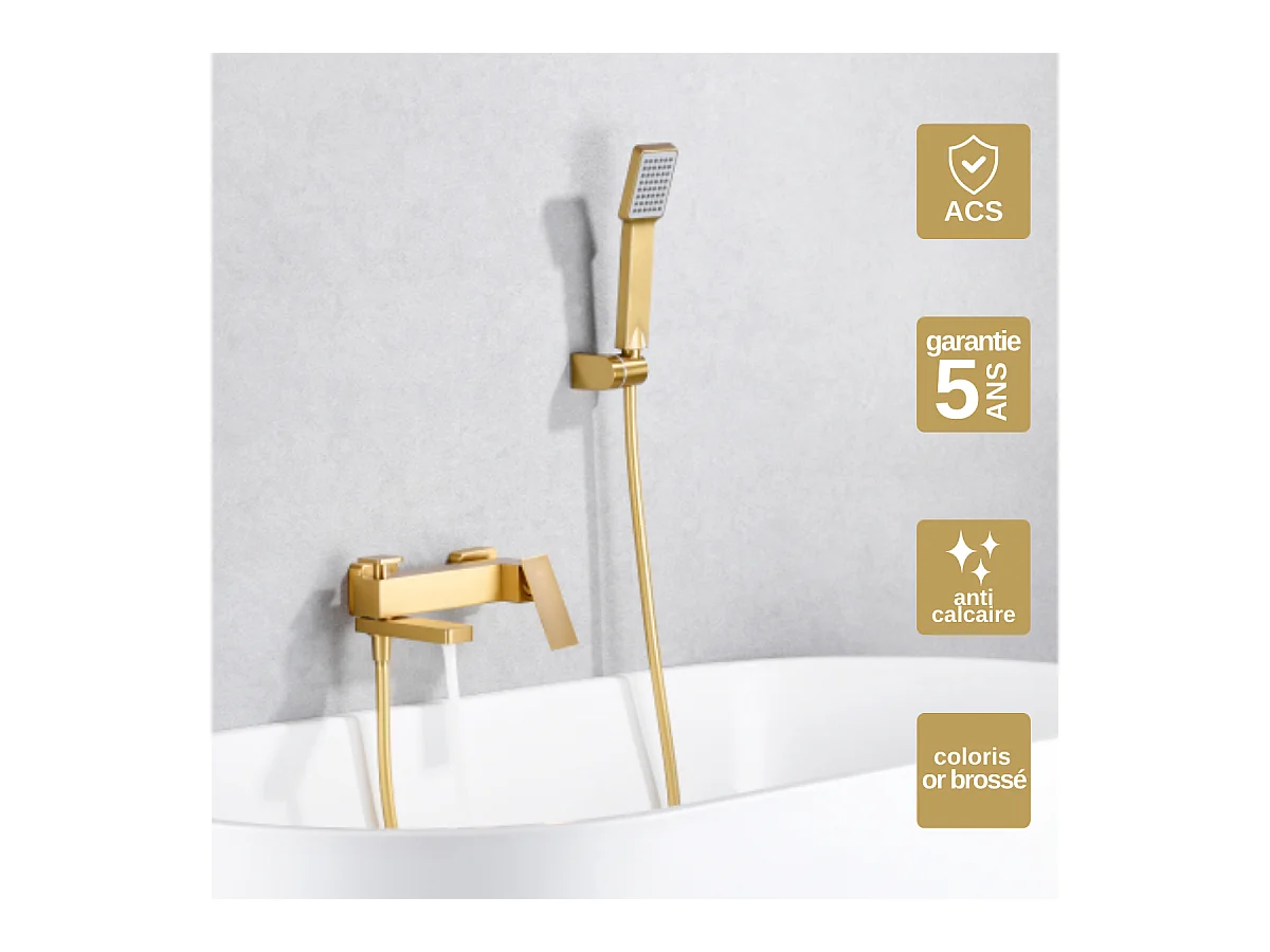 Ensemble Bain/Douche Anti-Calcaire Or Brossé PISA BDP048-4OC