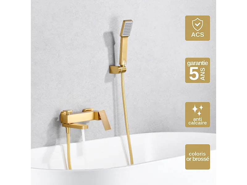 Ensemble Bain/Douche Anti-Calcaire Or Brossé PISA BDP048-4OC