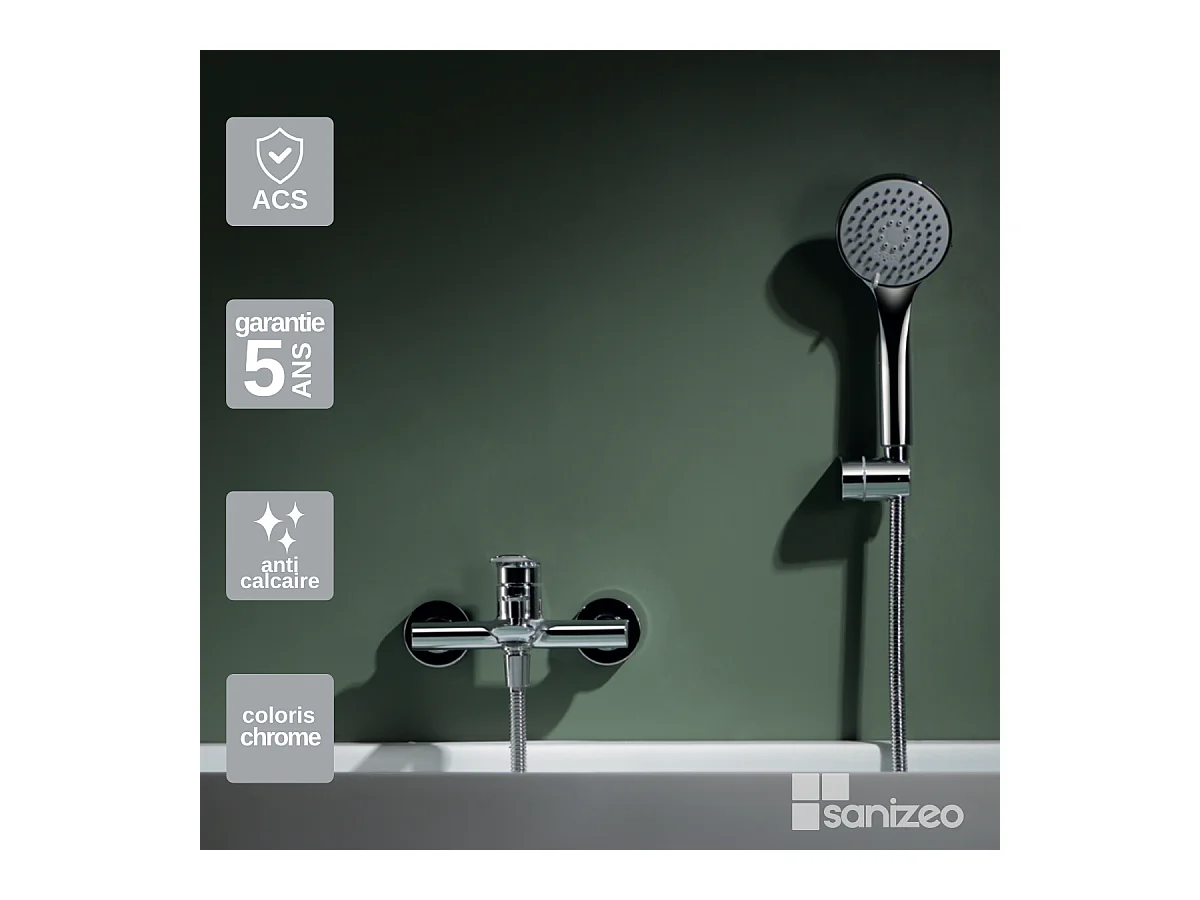 Ensemble Bain/Douche Anti-Calcaire Chrome URAL BDG040-4