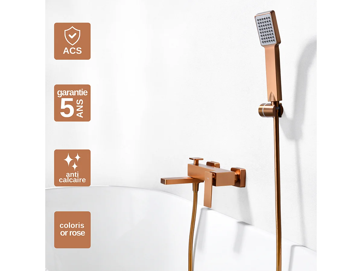 Ensemble Bain/Douche Anti-Calcaire Or Rose Cuivré PISA BDP048-4ORC