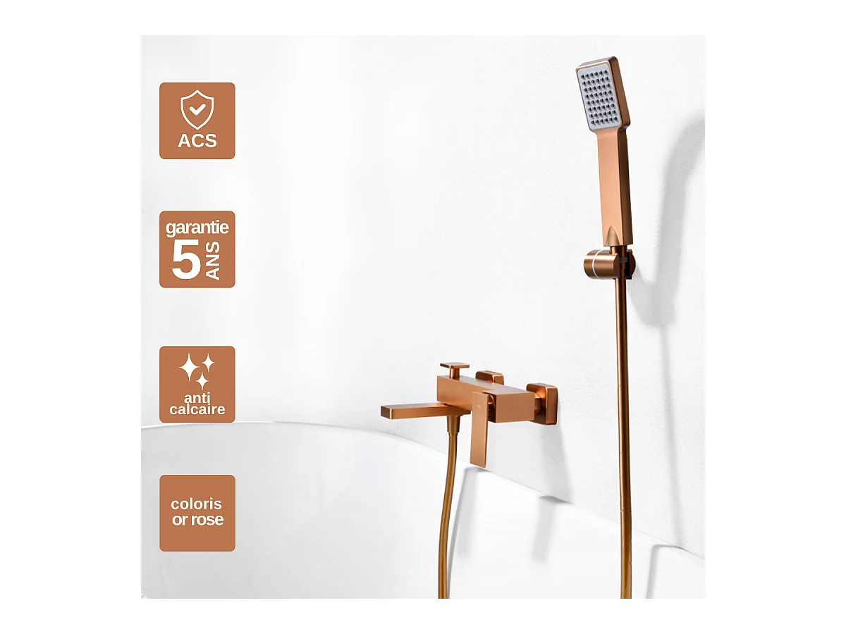 Ensemble Bain/Douche Anti-Calcaire Or Rose Cuivré PISA BDP048-4ORC