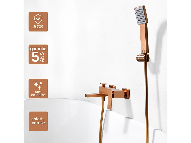 Ensemble Bain/Douche Anti-Calcaire Or Rose Cuivré PISA BDP048-4ORC