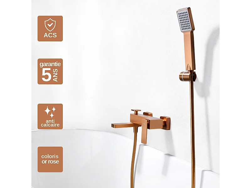 Ensemble Bain/Douche Anti-Calcaire Or Rose Cuivré PISA BDP048-4ORC