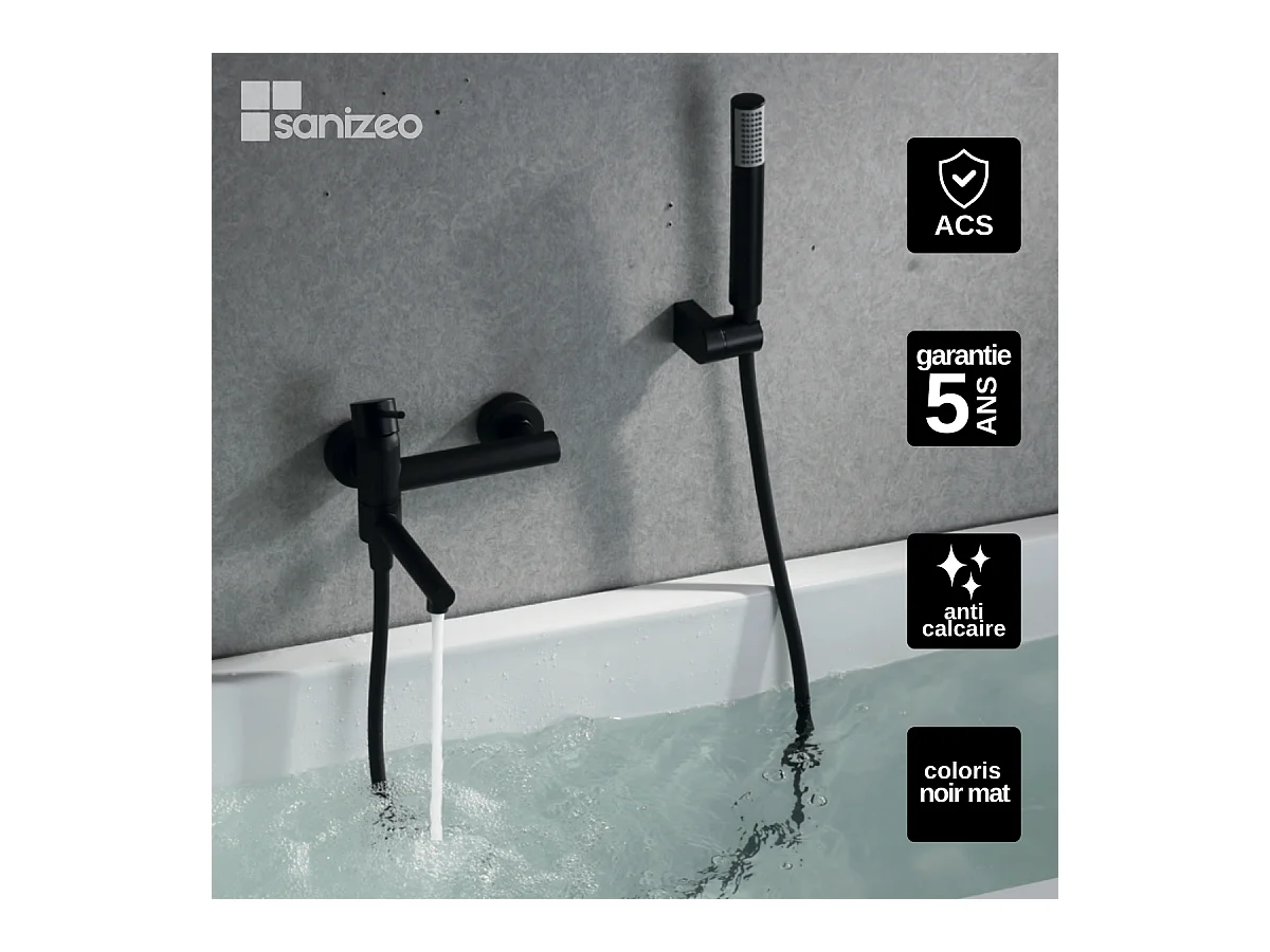 Ensemble Bain/Douche Anti-Calcaire Noir Mat MILOS STICK BDYS045-4NG