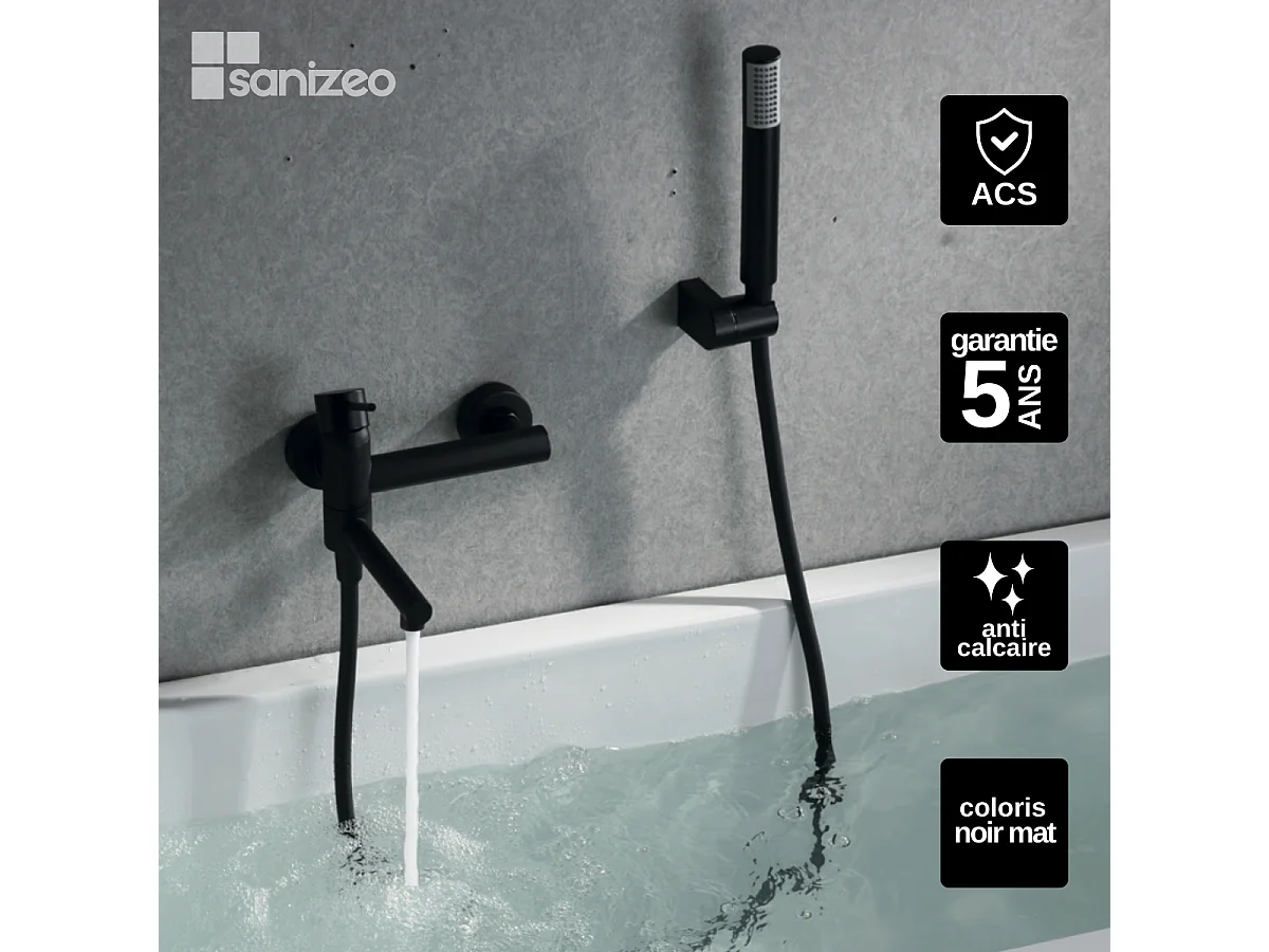 Ensemble Bain/Douche Anti-Calcaire Noir Mat MILOS STICK BDYS045-4NG