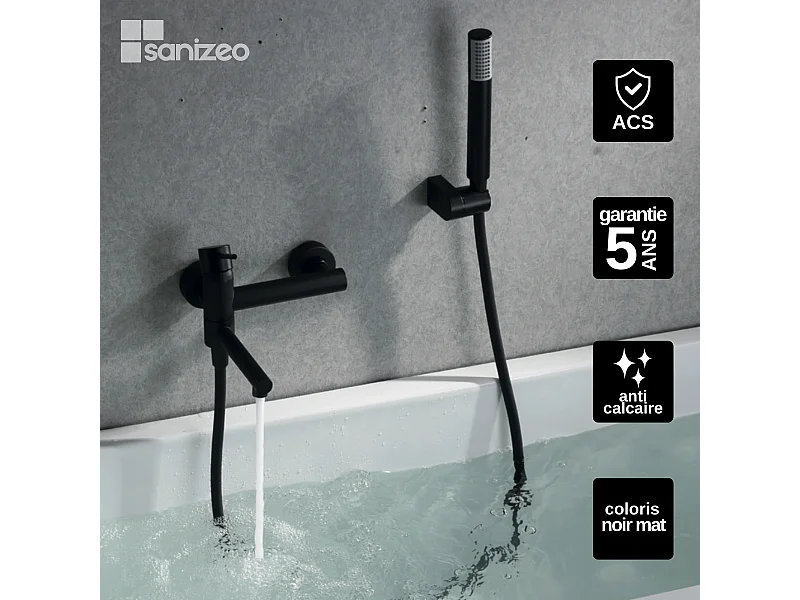Ensemble Bain/Douche Anti-Calcaire Noir Mat MILOS STICK BDYS045-4NG