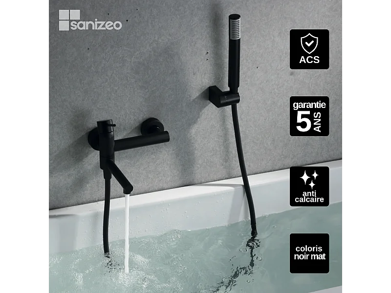 Ensemble Bain/Douche Anti-Calcaire Noir Mat MILOS STICK BDYS045-4NG