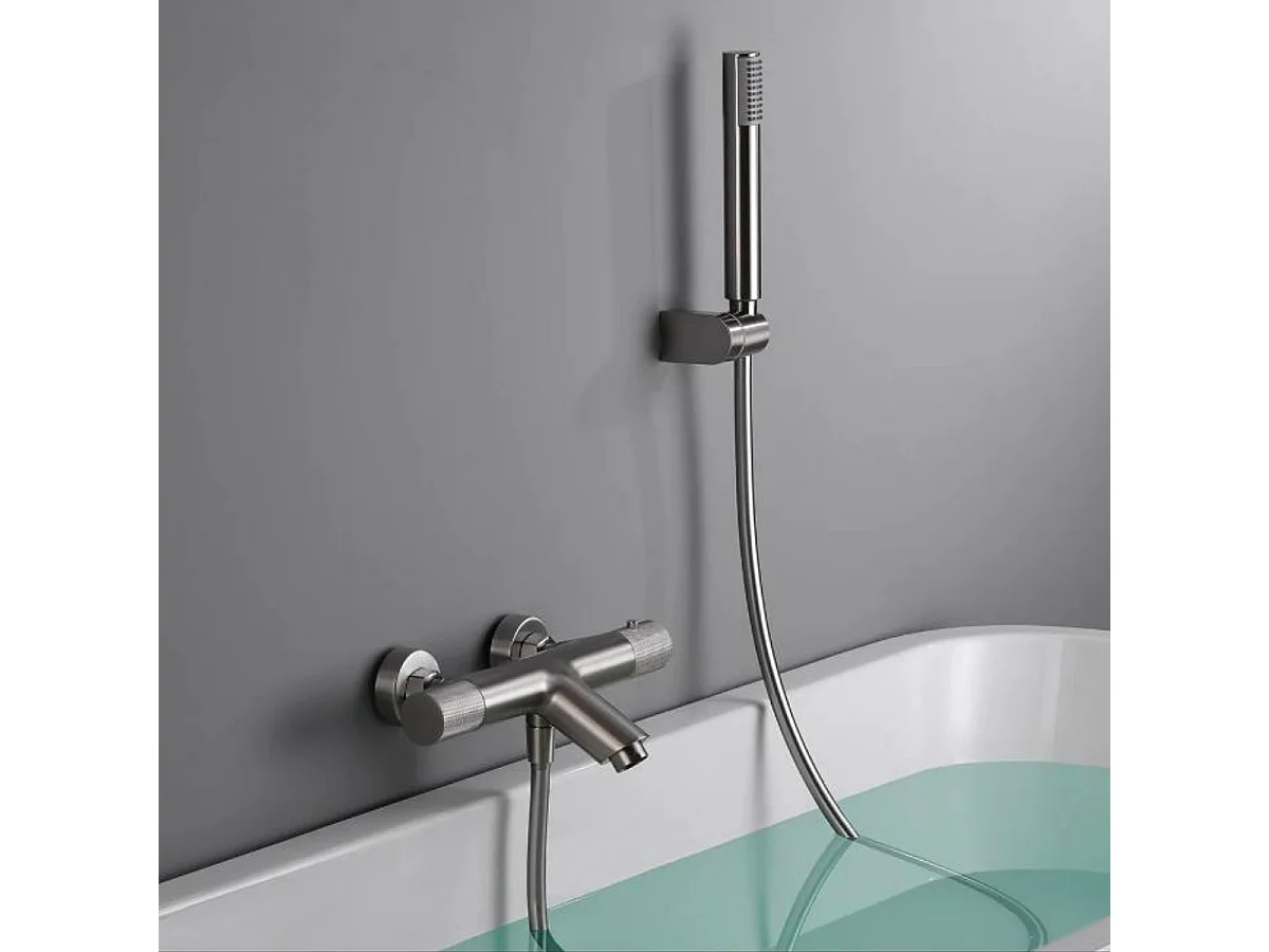 Ensemble Bain/Douche Anti-Calcaire Thermostatique Nickel Brossé LINE BTD038-4NQ