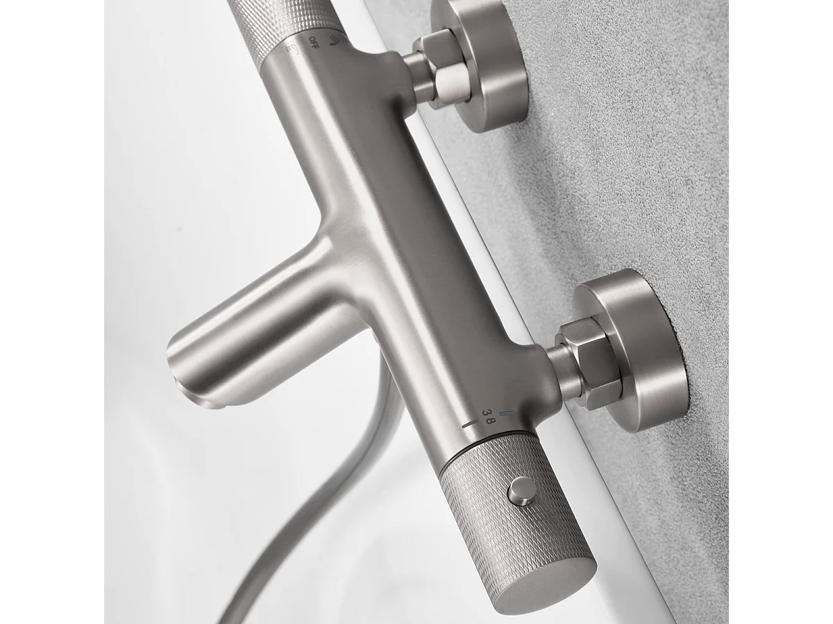 Ensemble Bain/Douche Anti-Calcaire Thermostatique Nickel Brossé LINE BTD038-4NQ