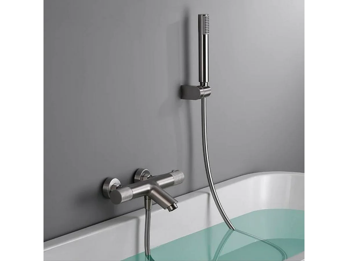 Ensemble Bain/Douche Anti-Calcaire Thermostatique Nickel Brossé LINE BTD038-4NQ