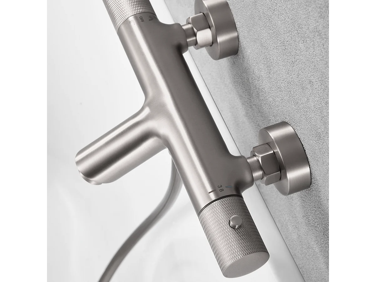 Ensemble Bain/Douche Anti-Calcaire Thermostatique Nickel Brossé LINE BTD038-4NQ