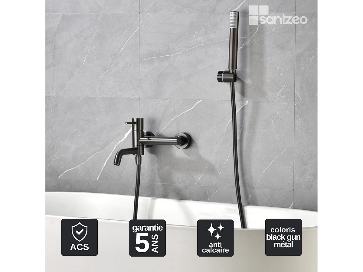 Ensemble Bain/Douche Anti-Calcaire Black Gun Métal MONZA BDM039-4BGM