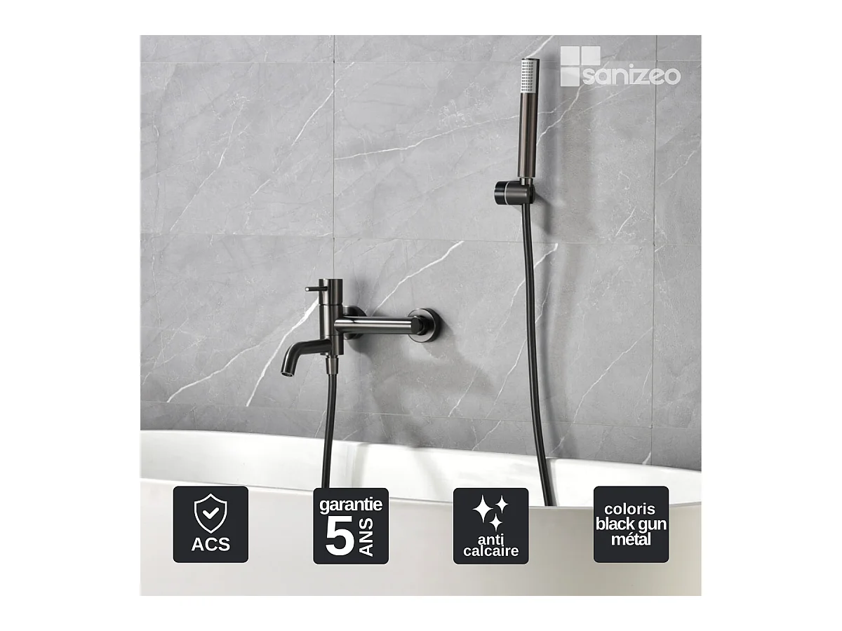 Ensemble Bain/Douche Anti-Calcaire Black Gun Métal MONZA BDM039-4BGM