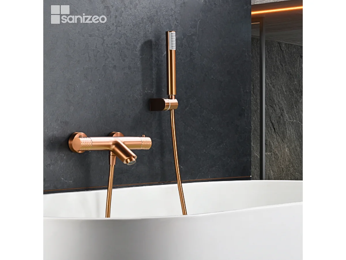 Ensemble Bain/Douche Thermostatique Anti-Calcaire Or Rose Cuivré GENOVA BDG053-4ORC