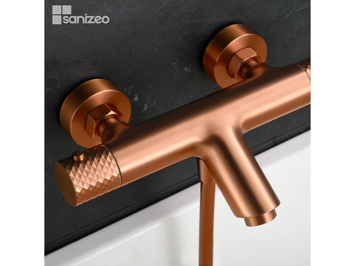 Ensemble Bain/Douche Thermostatique Anti-Calcaire Or Rose Cuivré GENOVA BDG053-4ORC