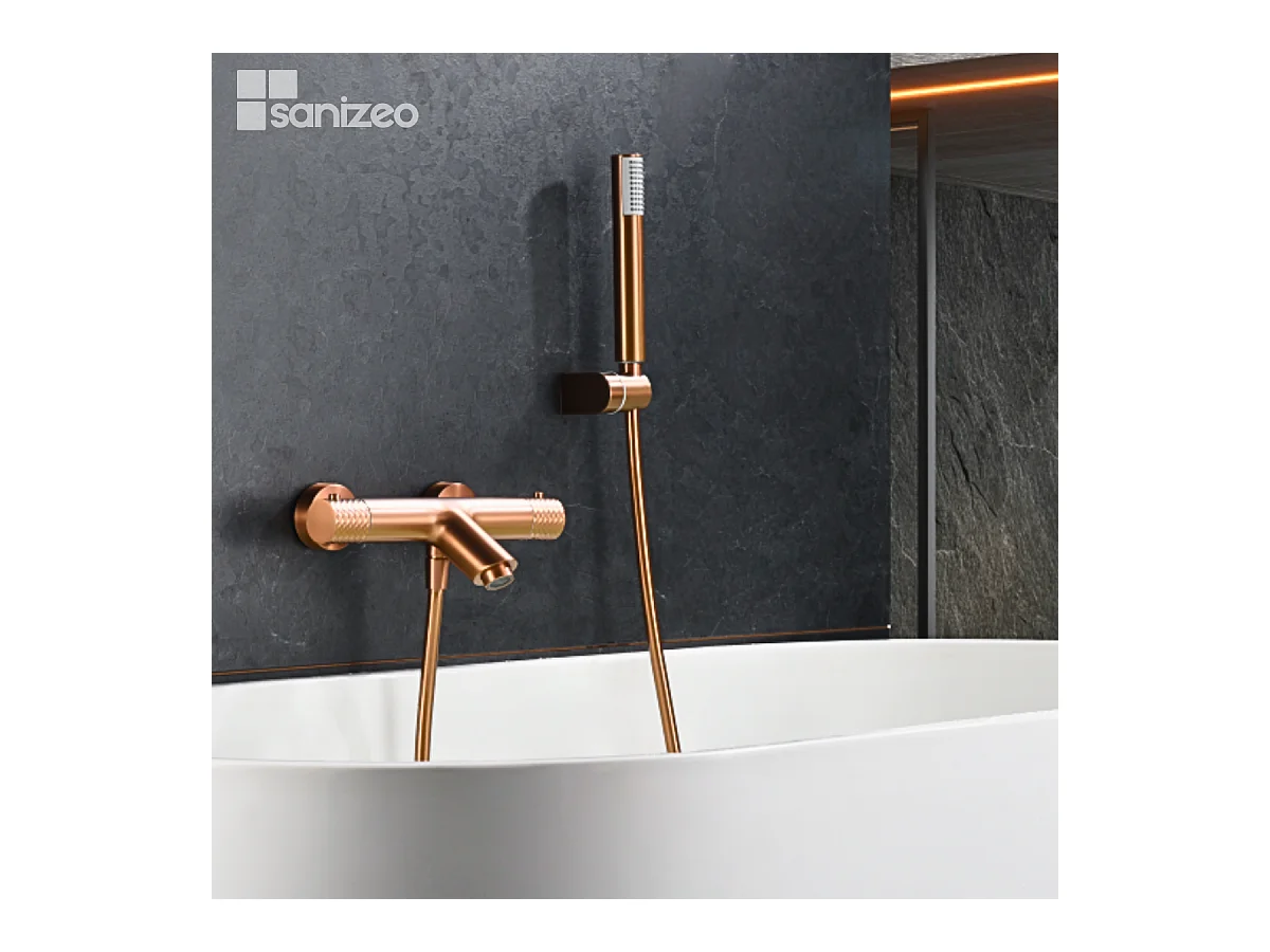Ensemble Bain/Douche Thermostatique Anti-Calcaire Or Rose Cuivré GENOVA BDG053-4ORC
