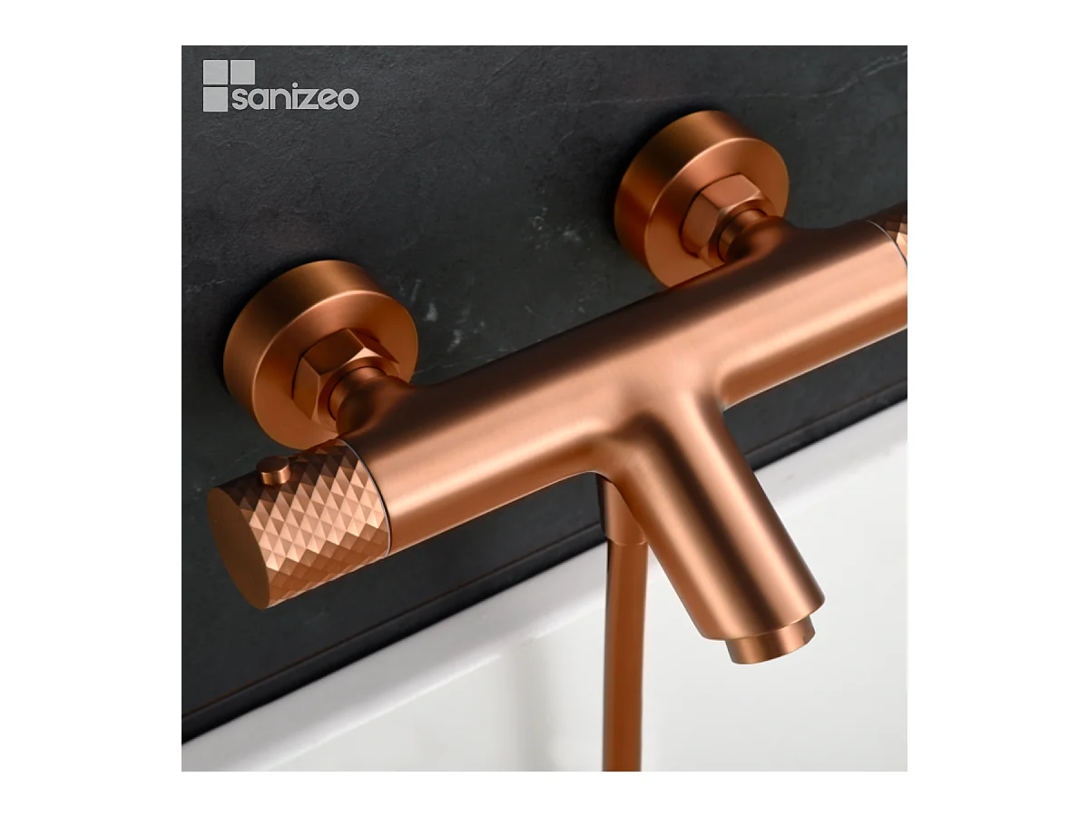 Ensemble Bain/Douche Thermostatique Anti-Calcaire Or Rose Cuivré GENOVA BDG053-4ORC